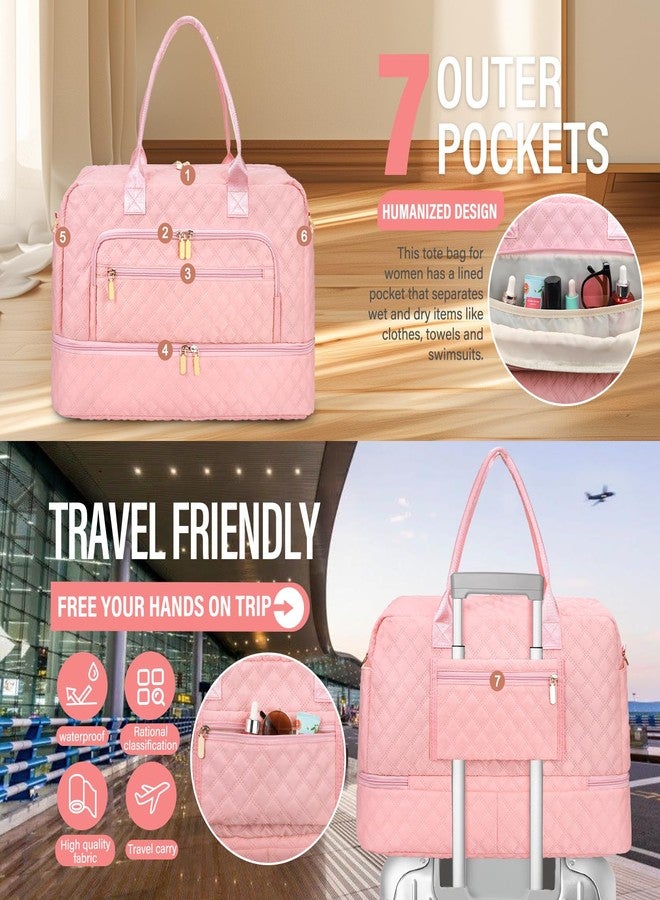 EIMMBD Large Travel Duffle Bag for Women,Carry on Overnight Bag Weekender Bags with Toiletry Bag Travel Bags for Women with Shoe Compartment for Gym Business Trips Sport Hospital(Pink) - Image 3